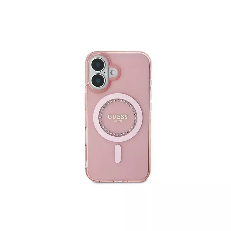 Guess IML Rhinestones Custodia MagSafe per iPhone 16 (rosa)