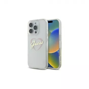 Guess GUHCP16LHCHGSPT Custodia rigida IML Heart per Apple iPhone 16 Pro 6,3, trasparente