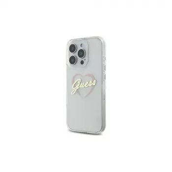 Guess GUHCP16LHCHGSPT Custodia rigida IML Heart per Apple iPhone 16 Pro 6,3, trasparente