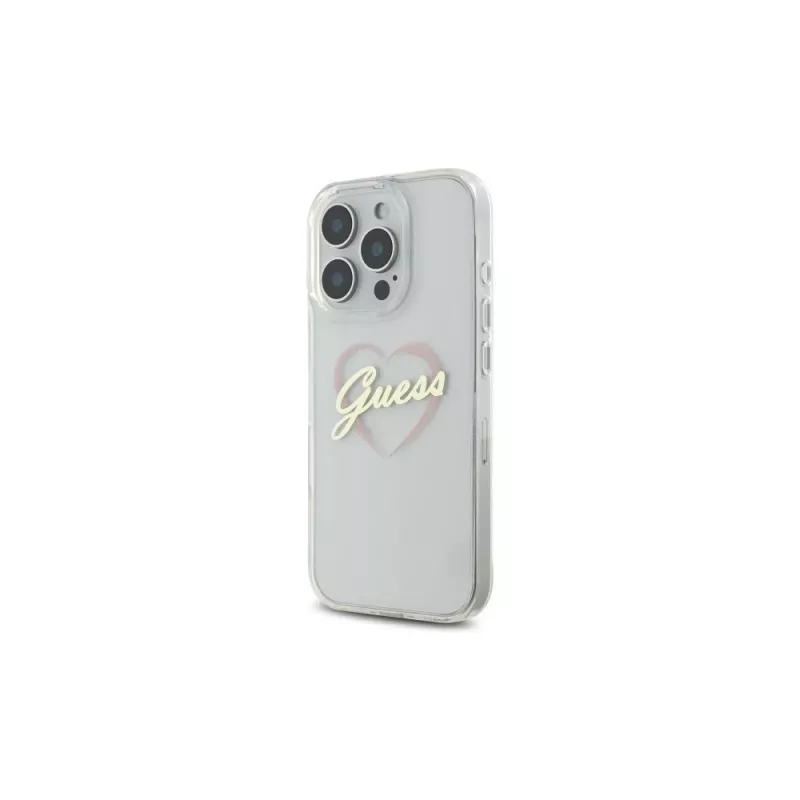 Guess GUHCP16LHCHGSPT Custodia rigida IML Heart per Apple iPhone 16 Pro 6,3, trasparente