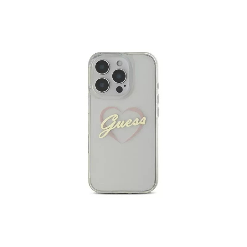 Guess GUHCP16LHCHGSPT Custodia rigida IML Heart per Apple iPhone 16 Pro 6,3, trasparente
