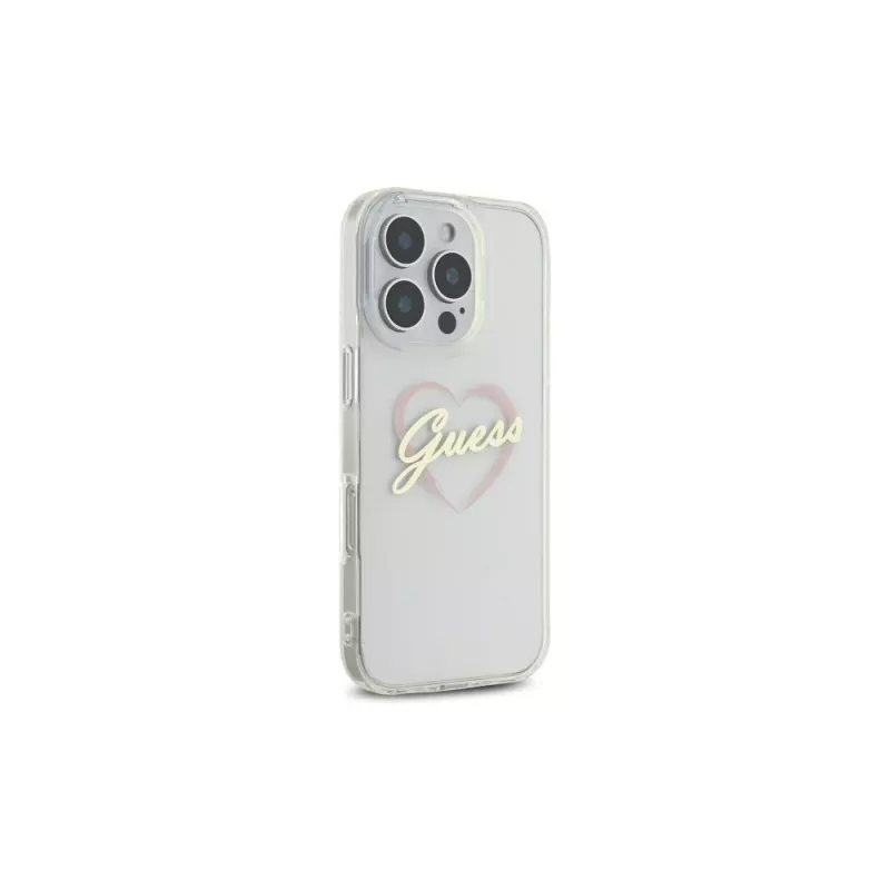 Guess GUHCP16LHCHGSPT Custodia rigida IML Heart per Apple iPhone 16 Pro 6,3, trasparente