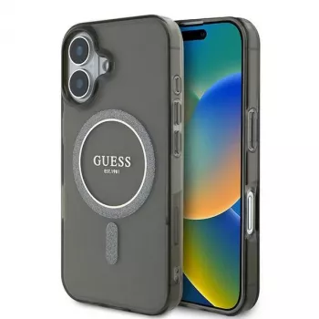 Guess GUHMP16MHFGEREK iPhone 16 Plus 6.7 nero Custodia rigida IML Glitter Circle MagSafe