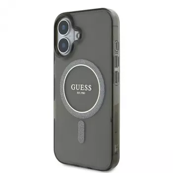 Guess GUHMP16MHFGEREK iPhone 16 Plus 6.7 nero Custodia rigida IML Glitter Circle MagSafe