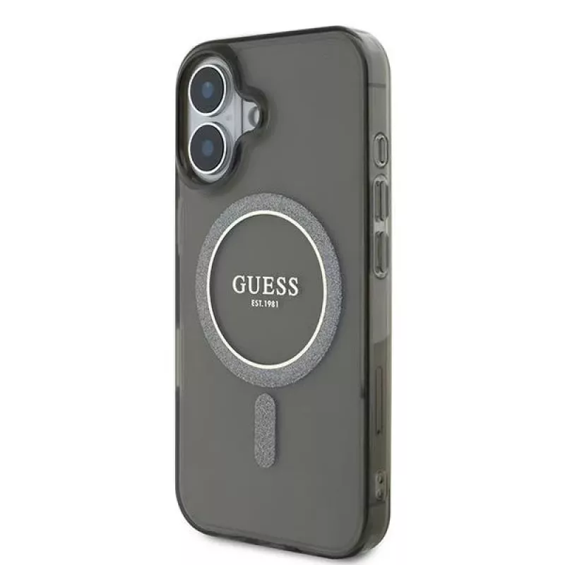 Guess GUHMP16MHFGEREK iPhone 16 Plus 6.7 nero Custodia rigida IML Glitter Circle MagSafe