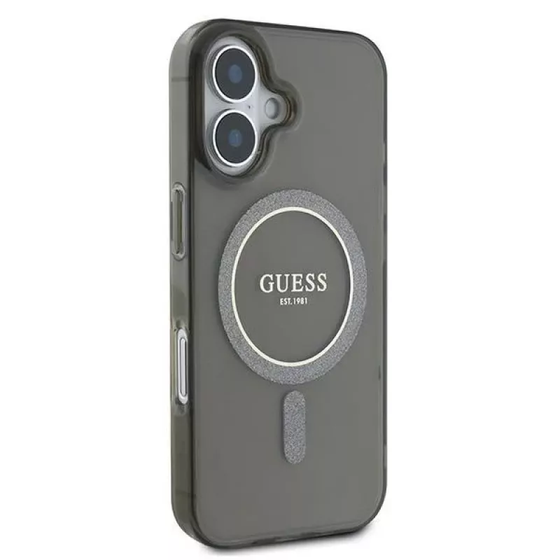 Guess GUHMP16MHFGEREK iPhone 16 Plus 6.7 nero Custodia rigida IML Glitter Circle MagSafe