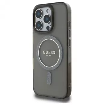 Guess GUHMP16XHFGEREK Custodia rigida IML Glitter Circle MagSafe per iPhone 16 Pro Max 6,9