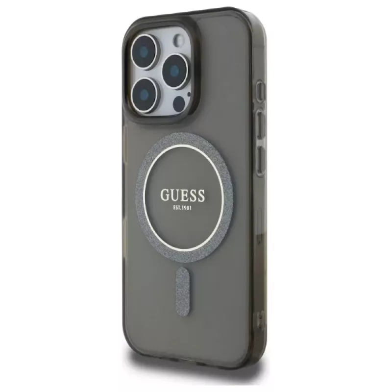 Guess GUHMP16XHFGEREK Custodia rigida IML Glitter Circle MagSafe per iPhone 16 Pro Max 6,9
