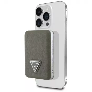 GUESS Grained Triangle Power Bank wireless 5000mAh 15W USB-C MagSafe marrone