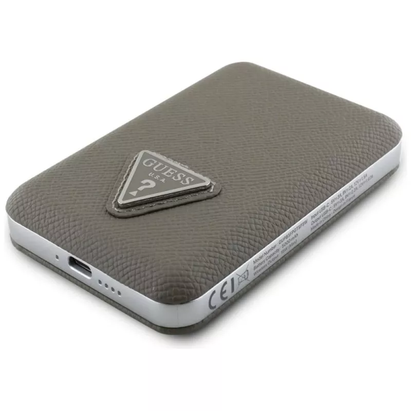 GUESS Grained Triangle Power Bank wireless 5000mAh 15W USB-C MagSafe marrone