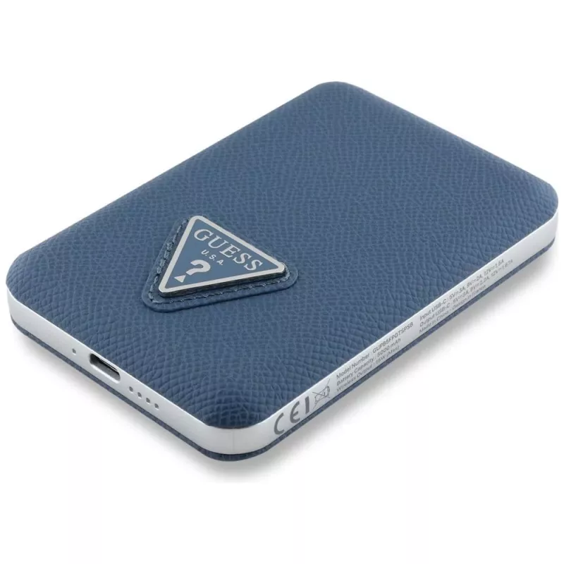 GUESS Grained Triangle Power Bank wireless 5000mAh 15W USB-C MagSafe blu