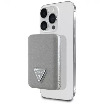 GUESS Grained Triangle Power Bank wireless 5000mAh 15W USB-C MagSafe beige