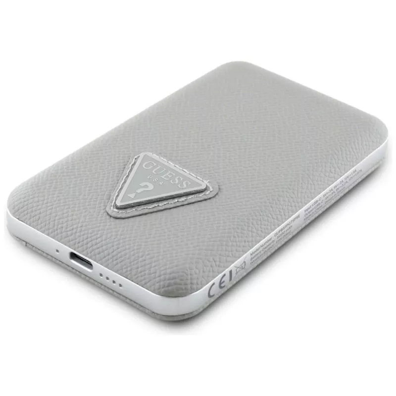 GUESS Grained Triangle Power Bank wireless 5000mAh 15W USB-C MagSafe beige
