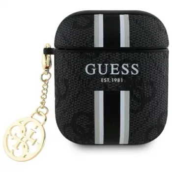 Guess GUA2P4RPSK Cover per AirPods 1/2 nero 4G Printed Stripes Charm