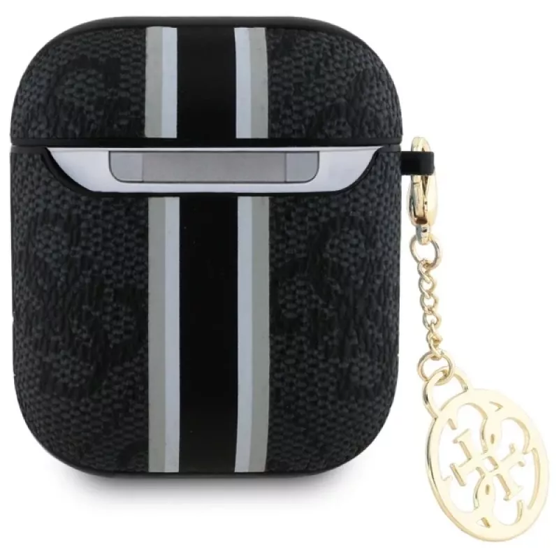 Guess GUA2P4RPSK Cover per AirPods 1/2 nero 4G Printed Stripes Charm
