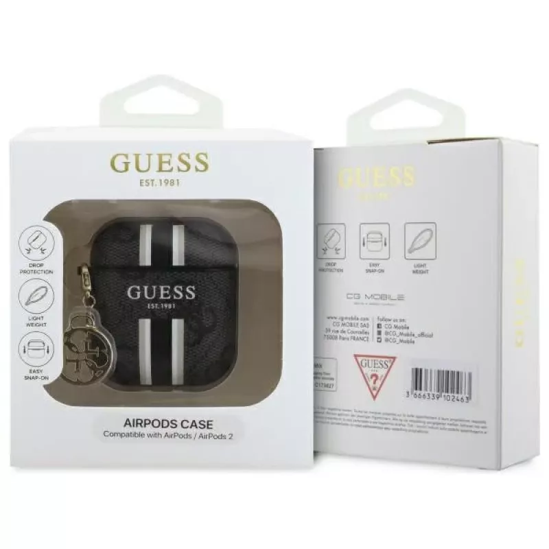 Guess GUA2P4RPSK Cover per AirPods 1/2 nero 4G Printed Stripes Charm