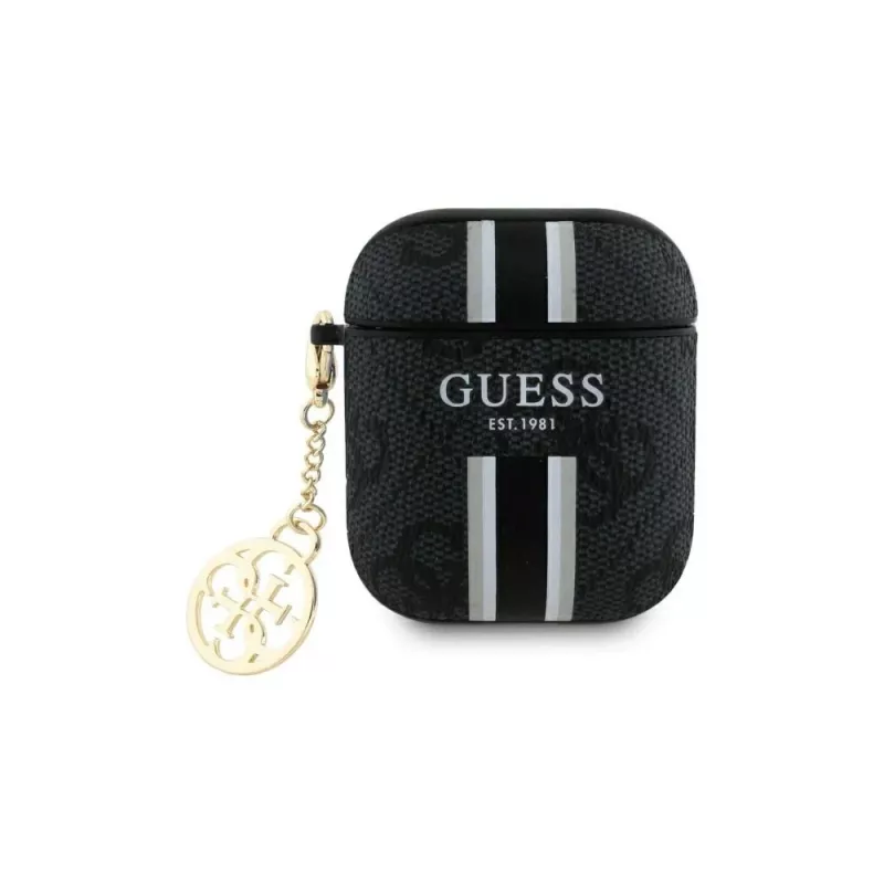 Guess GUA2P4RPSK Cover per AirPods 1/2 nero 4G Printed Stripes Charm