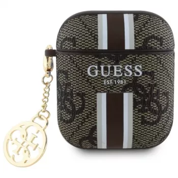 Guess GUA2P4RPSW Cover AirPods 1/2 marrone 4G strisce stampate ciondolo