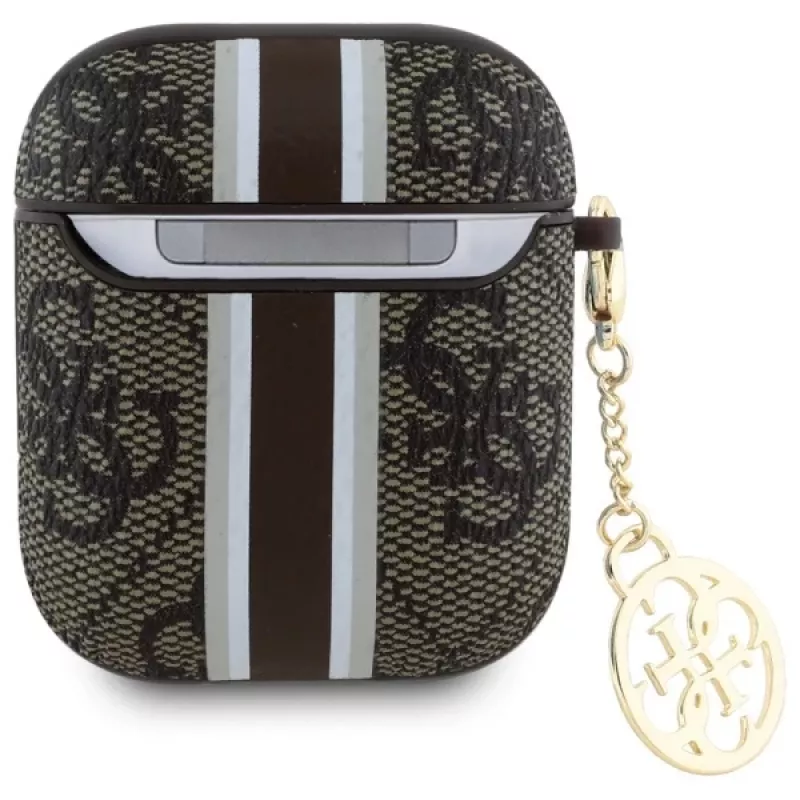 Guess GUA2P4RPSW Cover AirPods 1/2 marrone 4G strisce stampate ciondolo