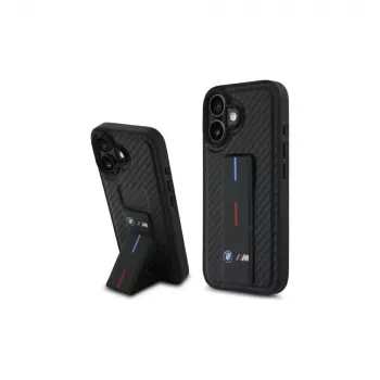 BMW BMHCP16SGSPCCK M Grip Stand Smooth and Carbon custodia rigida per iPhone 16 6.1 – nero