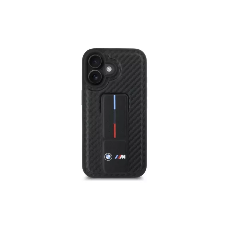 BMW BMHCP16SGSPCCK M Grip Stand Smooth and Carbon custodia rigida per iPhone 16 6.1 – nero
