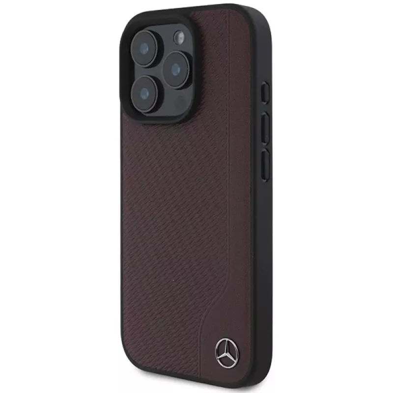 MERCEDES-BENZ custodia rigida in similpelle effetto legno per Apple iPhone 16 Pro Max 6,9 inch rossa MagSafe