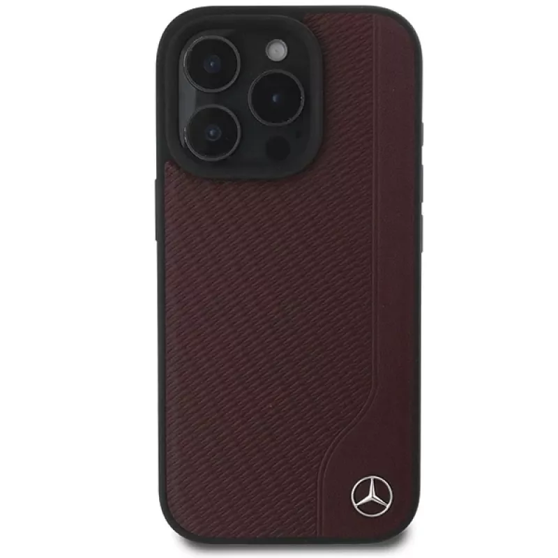 MERCEDES-BENZ custodia rigida in similpelle effetto legno per Apple iPhone 16 Pro Max 6,9 inch rossa MagSafe