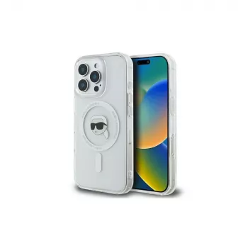Karl Lagerfeld KLHMP16LHLSKIH custodia rigida IML Metal Karl Head MagSafe per Apple iPhone 16 Pro, bianco
