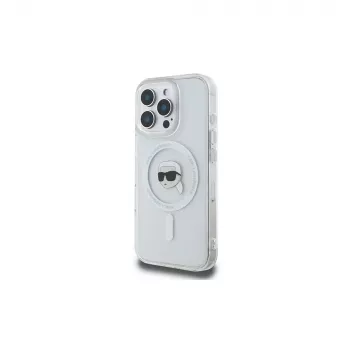 Karl Lagerfeld KLHMP16LHLSKIH custodia rigida IML Metal Karl Head MagSafe per Apple iPhone 16 Pro, bianco