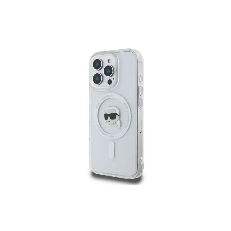 Karl Lagerfeld KLHMP16LHLSKIH custodia rigida IML Metal Karl Head MagSafe per Apple iPhone 16 Pro, bianco