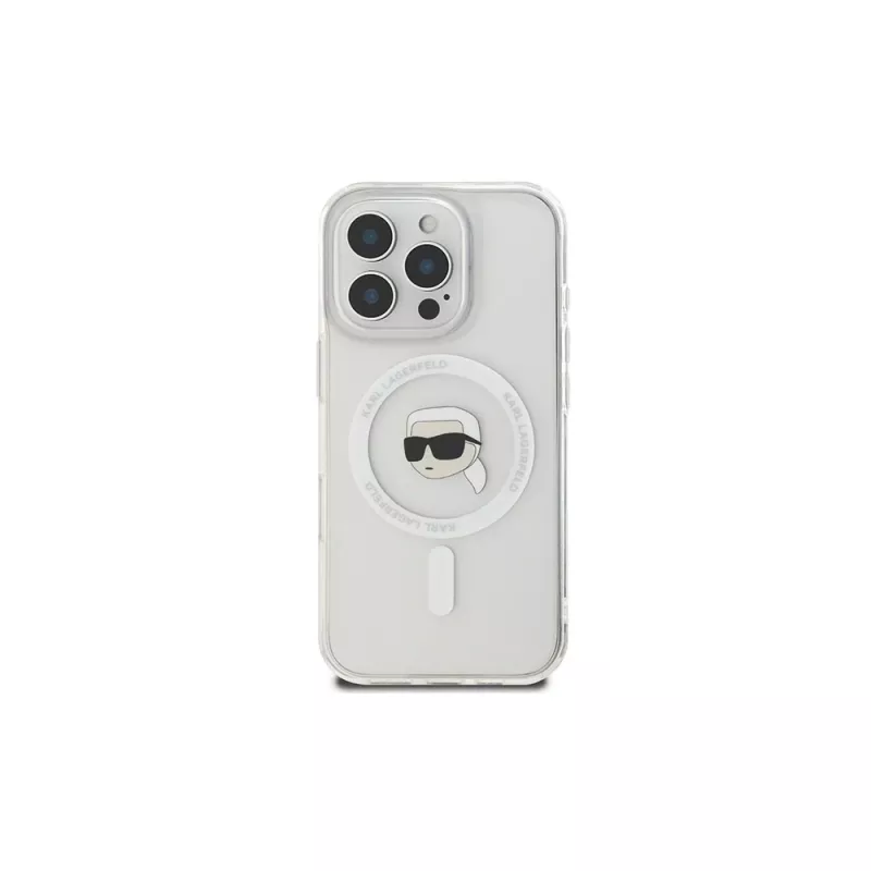 Karl Lagerfeld KLHMP16LHLSKIH custodia rigida IML Metal Karl Head MagSafe per Apple iPhone 16 Pro, bianco