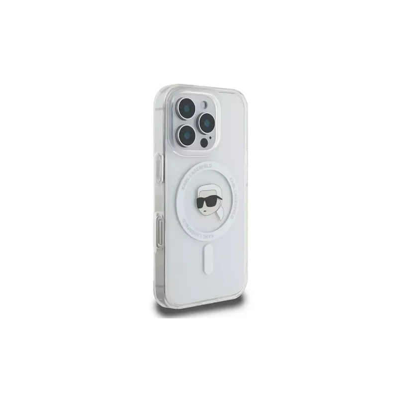 Karl Lagerfeld KLHMP16LHLSKIH custodia rigida IML Metal Karl Head MagSafe per Apple iPhone 16 Pro, bianco