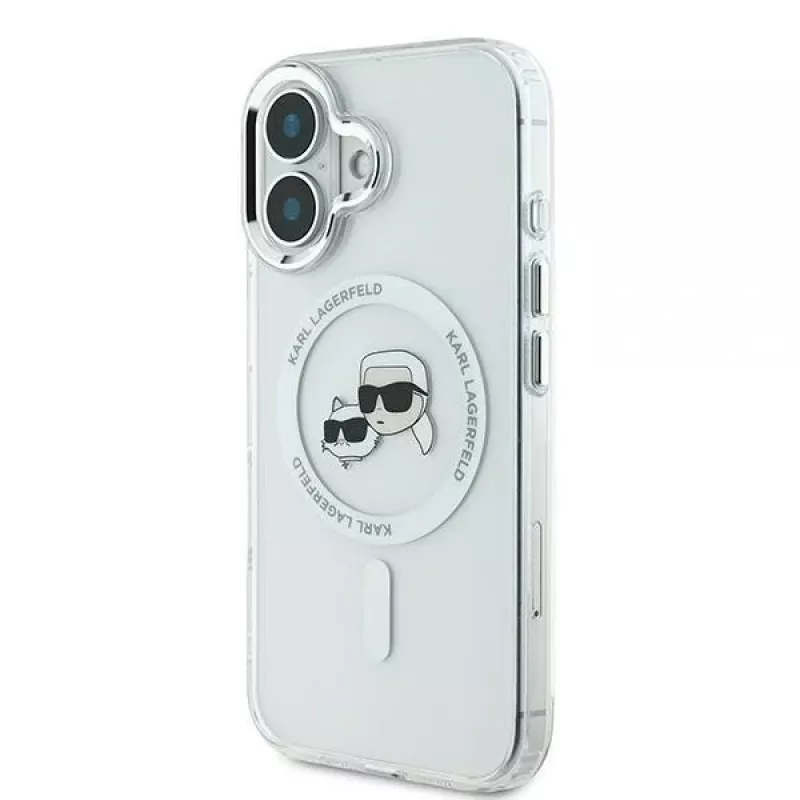 Karl Lagerfeld KLHMP16SHLSKCH iPhone 16 6,1 inch custodia rigida IML Metal Karl & Choupette Head MagSafe bianco
