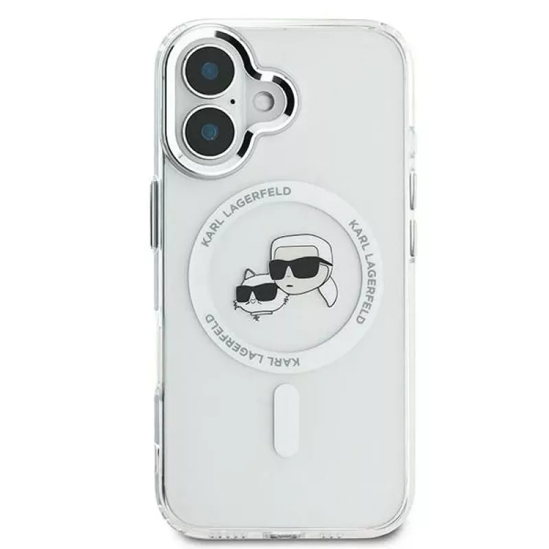 Karl Lagerfeld KLHMP16SHLSKCH iPhone 16 6,1 inch custodia rigida IML Metal Karl & Choupette Head MagSafe bianco