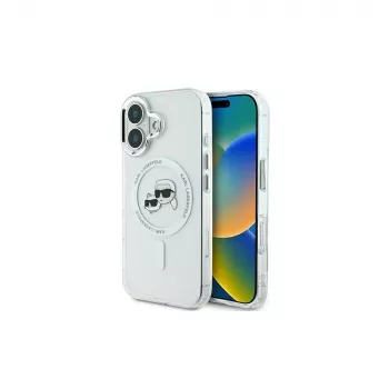 Karl Lagerfeld KLHMP16MHLSKCH iPhone 16 Plus 6.7 custodia rigida IML Metal Karl & Choupette Head MagSafe bianco