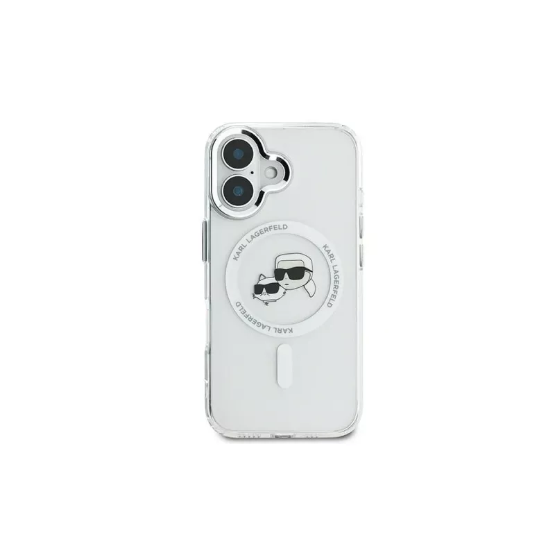 Karl Lagerfeld KLHMP16MHLSKCH iPhone 16 Plus 6.7 custodia rigida IML Metal Karl & Choupette Head MagSafe bianco