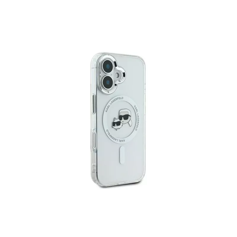 Karl Lagerfeld KLHMP16MHLSKCH iPhone 16 Plus 6.7 custodia rigida IML Metal Karl & Choupette Head MagSafe bianco