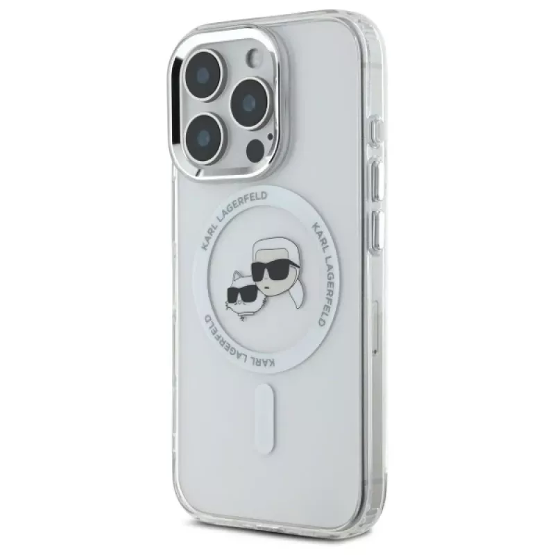 Karl Lagerfeld KLHMP16LHLSKCH custodia rigida IML Metal Karl & Choupette Head MagSafe per Apple iPhone 16 Pro, bianca