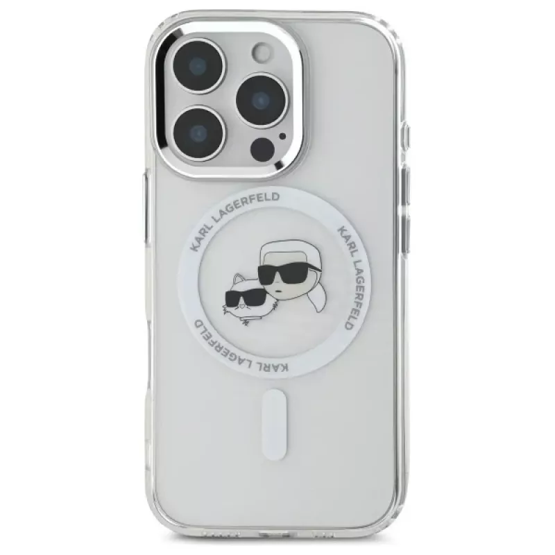 Karl Lagerfeld KLHMP16LHLSKCH custodia rigida IML Metal Karl & Choupette Head MagSafe per Apple iPhone 16 Pro, bianca