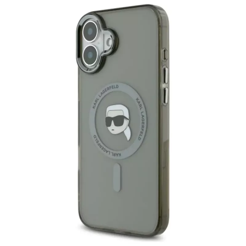 Karl Lagerfeld KLHMP16SHLSKIK custodia rigida IML Metal Karl Head MagSafe per Apple iPhone 16 da 6,1 pollici, nera