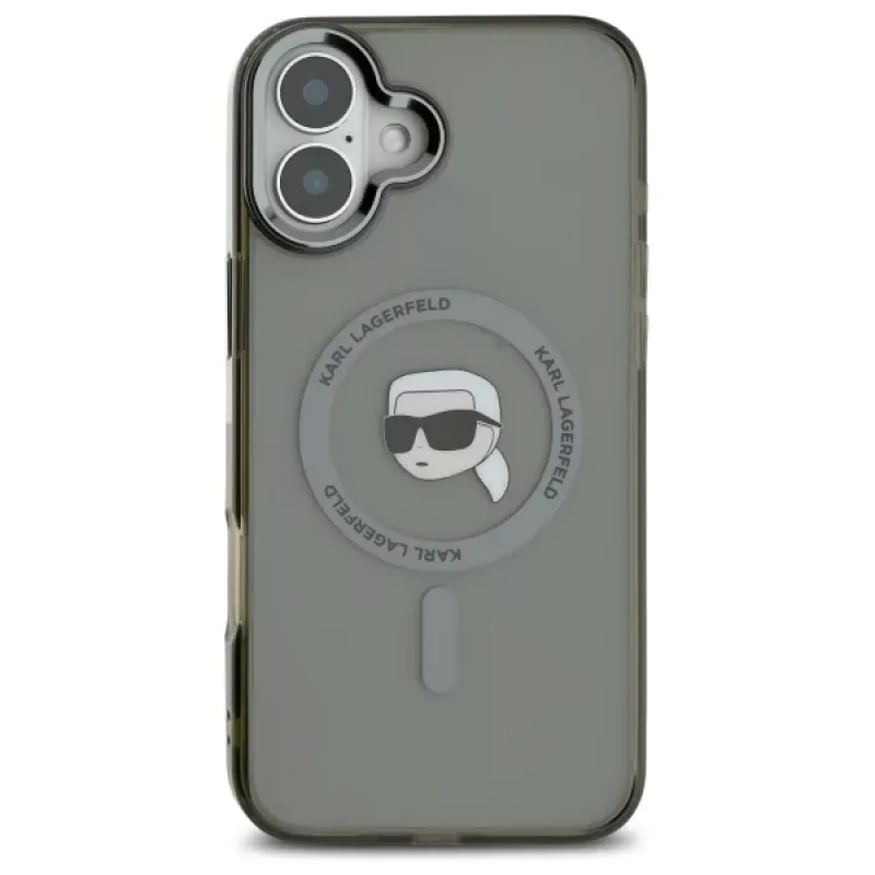Karl Lagerfeld KLHMP16SHLSKIK custodia rigida IML Metal Karl Head MagSafe per Apple iPhone 16 da 6,1 pollici, nera