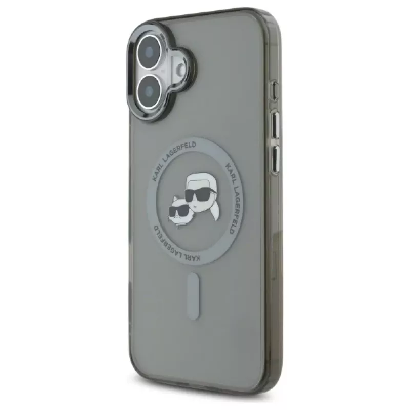 Karl Lagerfeld KLHMP16MHLSKCK custodia rigida IML Metal Karl & Choupette Head MagSafe per Apple iPhone 16 Plus da 6,7 pollici, nera