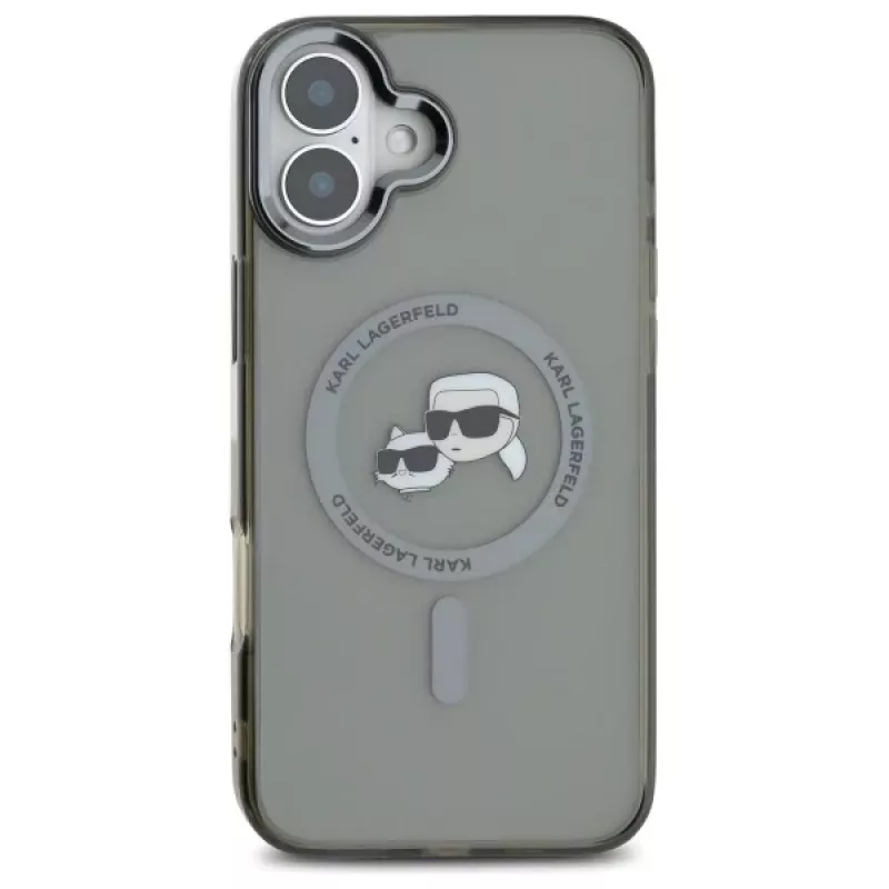 Karl Lagerfeld KLHMP16MHLSKCK custodia rigida IML Metal Karl & Choupette Head MagSafe per Apple iPhone 16 Plus da 6,7 pollici, nera