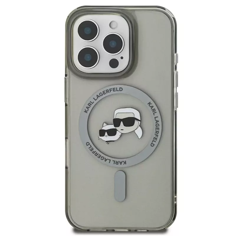 Karl Lagerfeld KLHMP16XHLSKCK custodia rigida IML Metal Karl & Choupette Head MagSafe per Apple iPhone 16 Pro Max da 6,9 pollici, nera