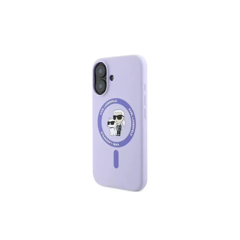Karl Lagerfeld KLHMP16MSCMKCRHU custodia rigida in silicone MagSafe per iPhone 16 Plus 6,7 inch viola anello Karl & Choupette
