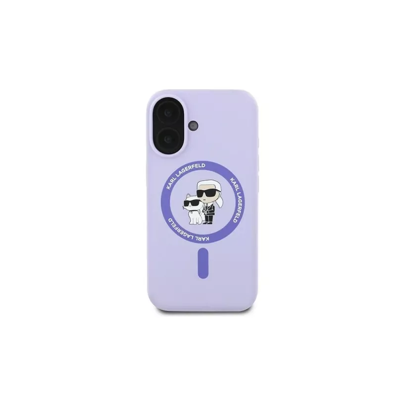 Karl Lagerfeld KLHMP16MSCMKCRHU custodia rigida in silicone MagSafe per iPhone 16 Plus 6,7 inch viola anello Karl & Choupette