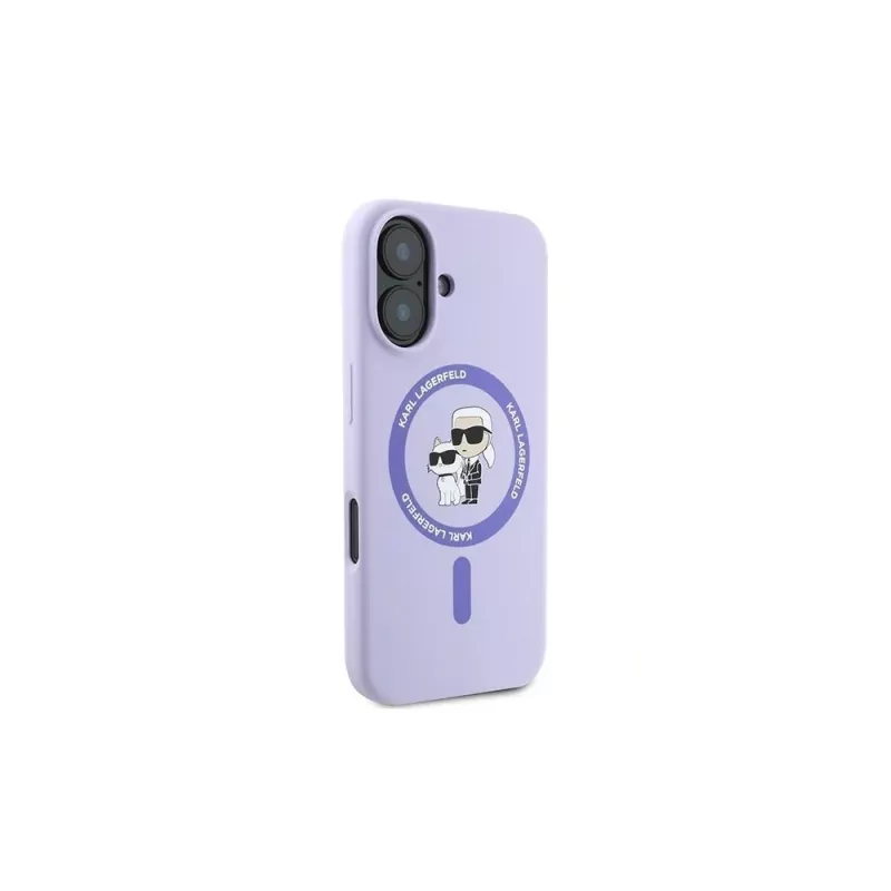 Karl Lagerfeld KLHMP16MSCMKCRHU custodia rigida in silicone MagSafe per iPhone 16 Plus 6,7 inch viola anello Karl & Choupette