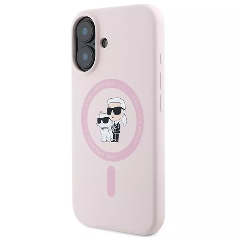 Karl Lagerfeld KLHMP16SSCMKCRHP custodia rigida in silicone MagSafe per Apple iPhone 16 6,1 inch rosa Karl & Choupette