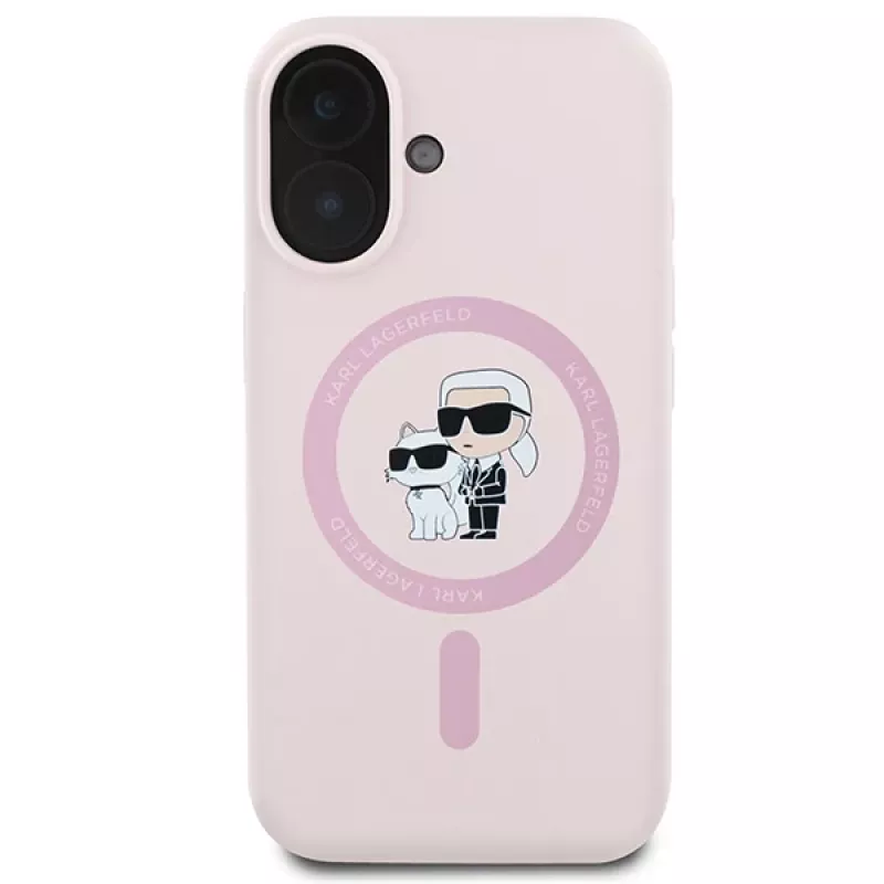 Karl Lagerfeld KLHMP16SSCMKCRHP custodia rigida in silicone MagSafe per Apple iPhone 16 6,1 inch rosa Karl & Choupette