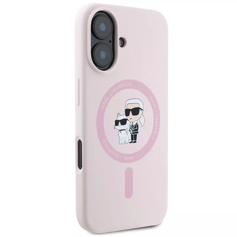 Karl Lagerfeld KLHMP16SSCMKCRHP custodia rigida in silicone MagSafe per Apple iPhone 16 6,1 inch rosa Karl & Choupette